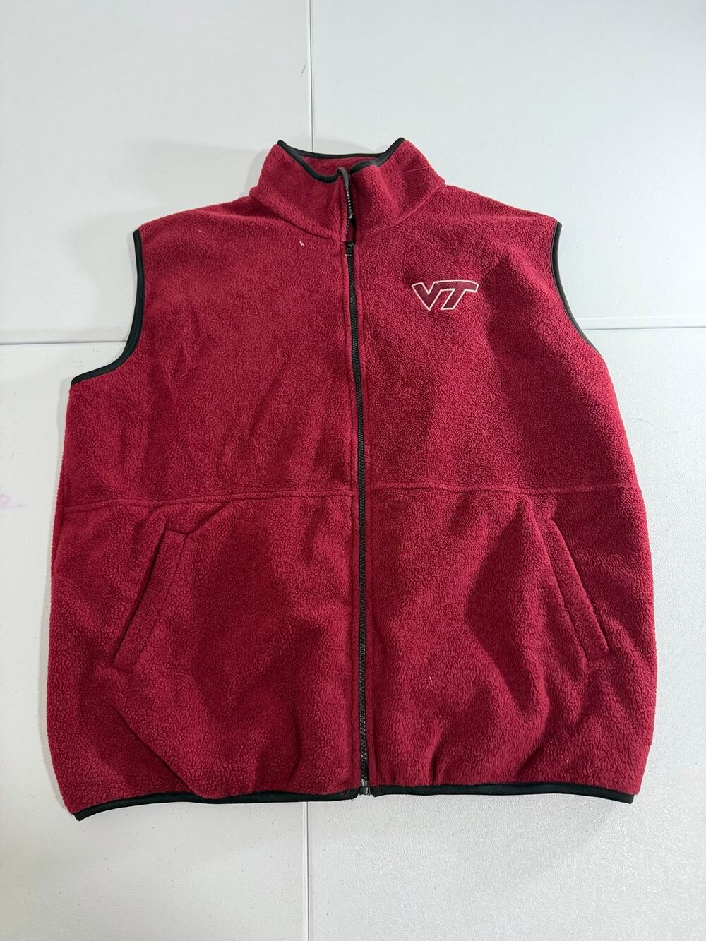 Virginia Tech Hokies Fleece Vest Mens XXL Maroon Full Zip VT Spike Sports Vest